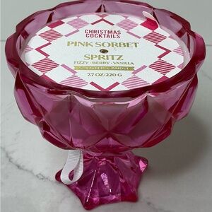 Kirkland’s Candle Christmas Cocktails PINK SORBET 7.7oz  Glass Pink Containernew